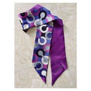 Coach Silk and Rhinestone Y2K Logo Print Bag Scarf Purple Multi Color